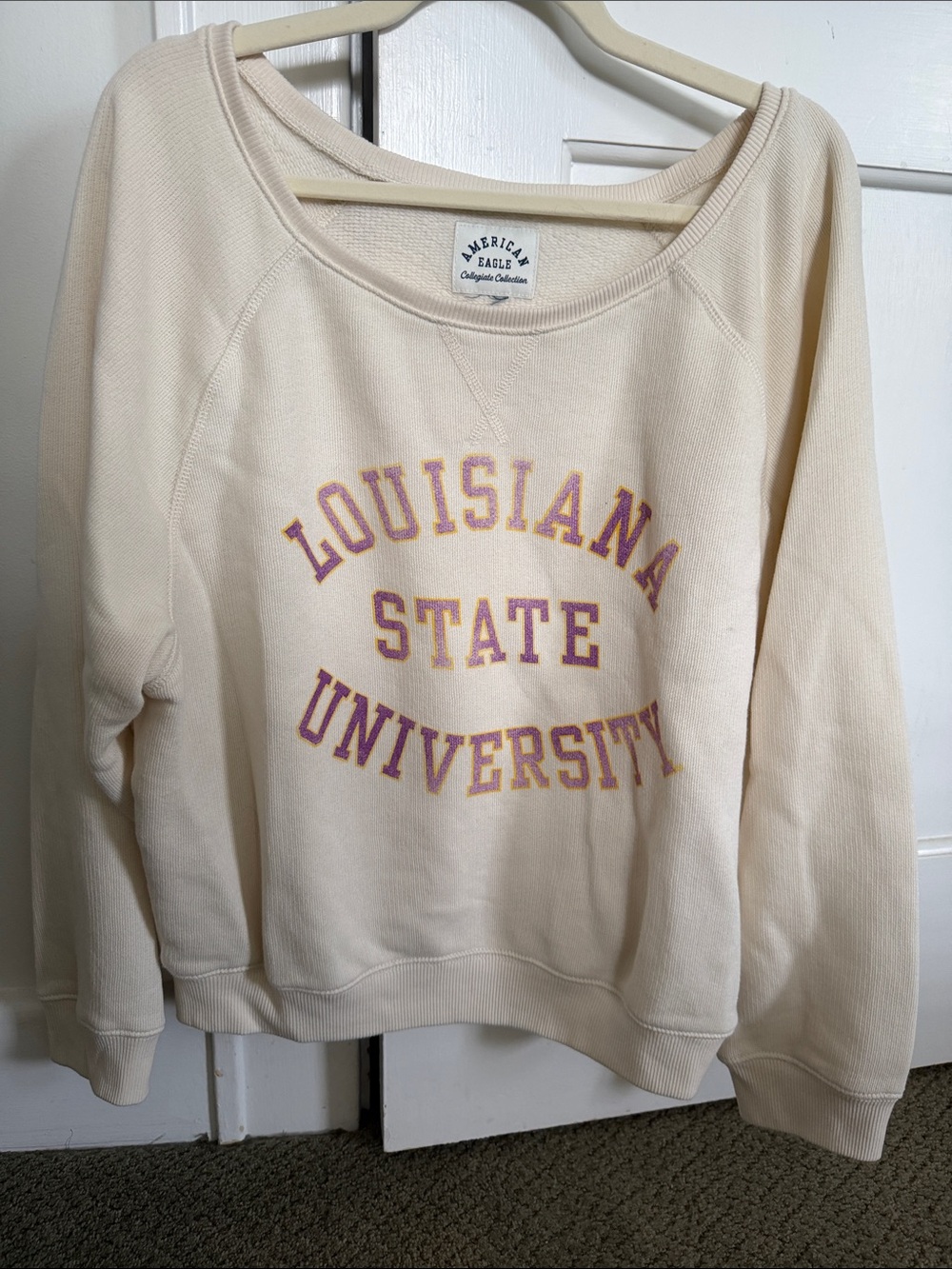 American Eagle Outfitters Cream Sweatshirt with Purple & Gold LSU Print